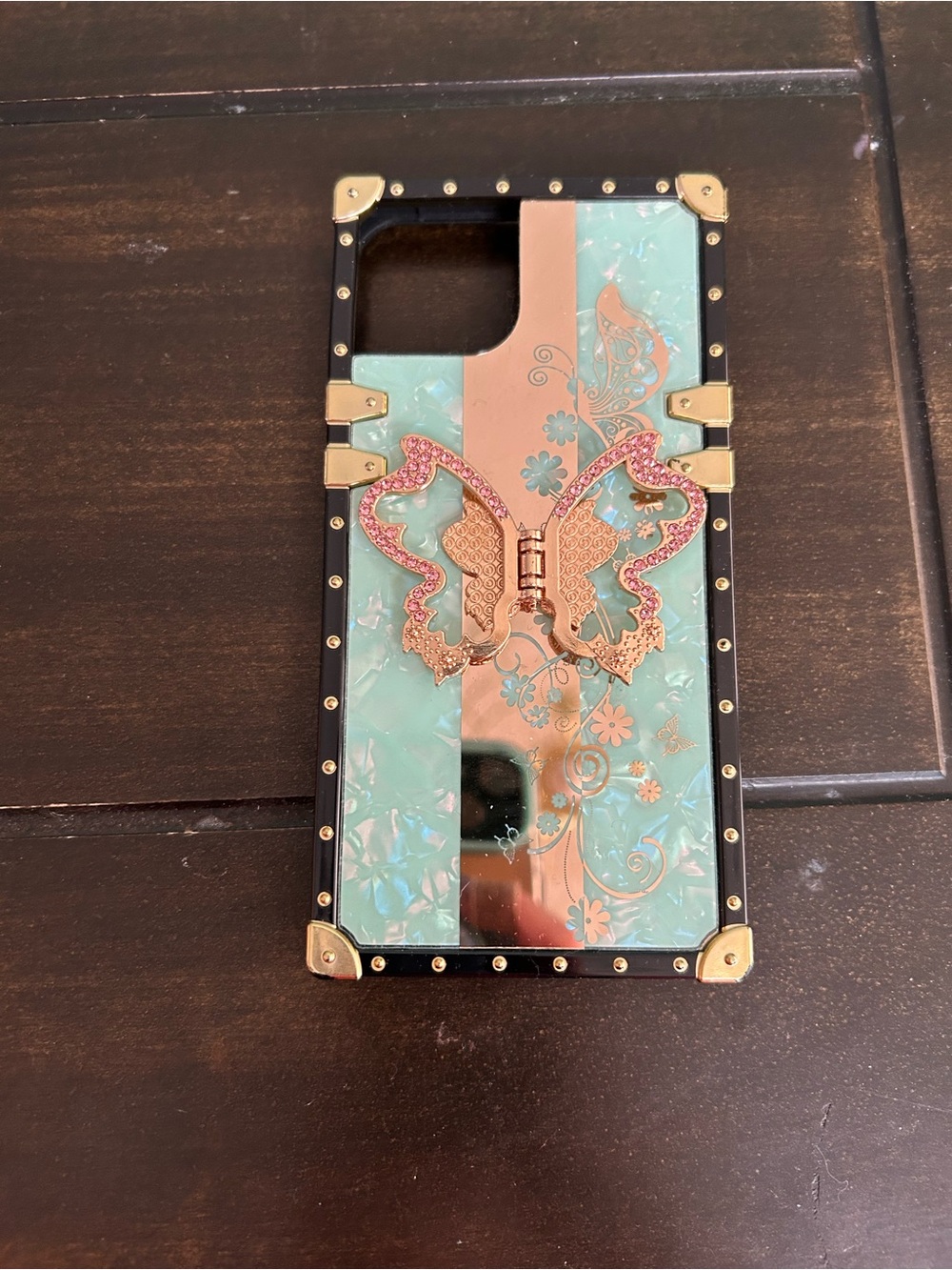 Rose Gold & Mint Butterfly Trunk-Style Phone Case for iPhone 14
